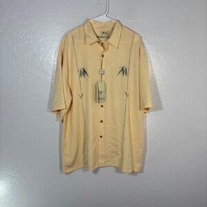 Bamboo Cay Shirt Mens XL Yellow Modal Blend Embroidered Bamboo Hawaiian